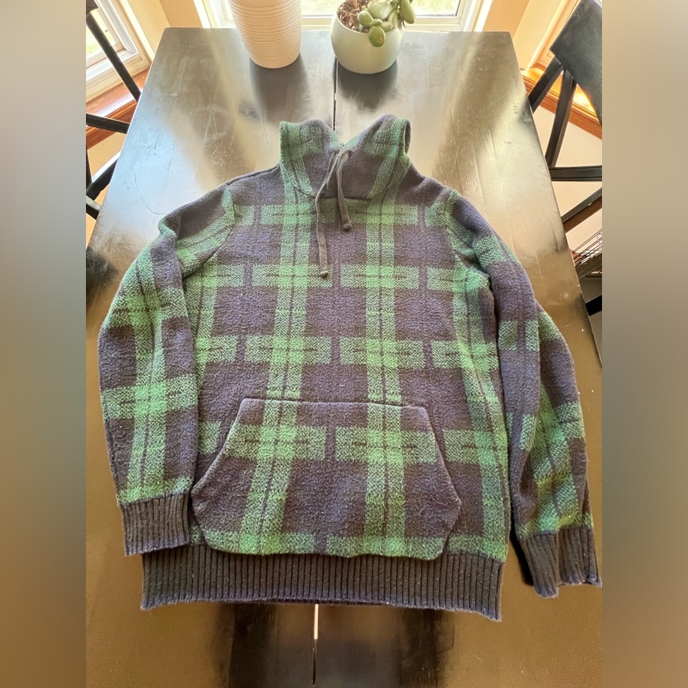 Men’s hoodie tartan pattern green and blue tall medium